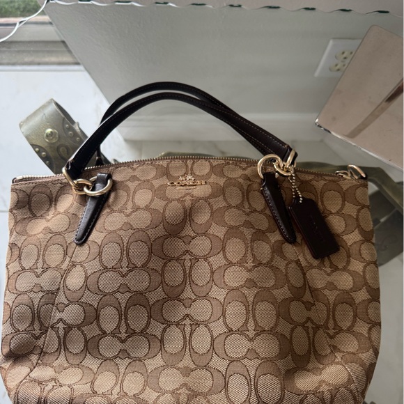 COACH Kelsey Small Signature Crossbody Satchel with Brown Leather Trim NWOT - Picture 8 of 10